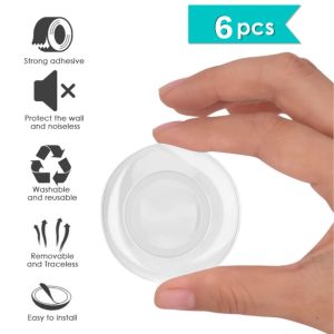 Polocat 6pcs Door Handle Stopper Reusable Clear Silicone Wall Protector Round Self Adhesive Door Knob Wall Shield Cupboard & Table Corner Pads