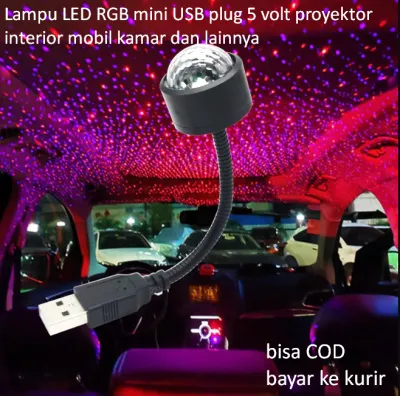 Lampu LED RGB mini USB plug 5 volt proyektor interior mobil kamar dan lainnya