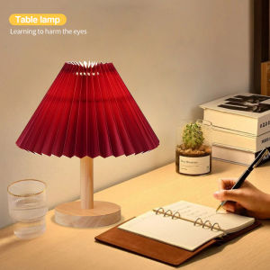 Vintage Nordic Bedroom Bedside Lamp Fabric Table Lamp Pleated Desk Lamp