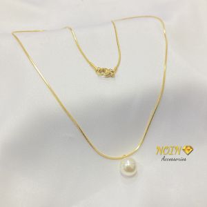 Pearl Necklace Kalung Mutiara Titanium Wanita Choker Anti Alergi Kelegan