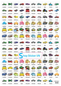 Sticker khen chữ Tiếng anh HÌNH SIÊU XE - Combo 40k 5 tờ A4 x 129 sticker