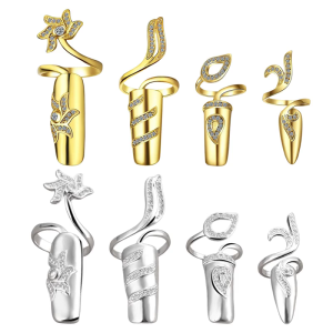 4pcs Adjustable Knuckles Rings for Women Fashionable Personality Nail Ring Crystal Flower Finger Joint Rings Accessory