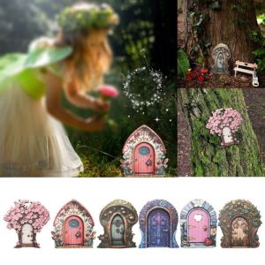 FLYING Wooden Fairy Door Hand Painted Miniature Fairy Garden Door Art Rustic Finish Courtyard Elf Door Fairy Garden