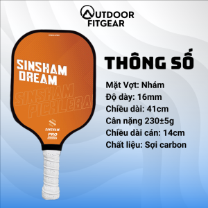Vợt Pickleball SINSHAM Dream Pro chính hãng  bề mặt vợt sợi thủy tinh độ bền cao TẶNG BÓNG