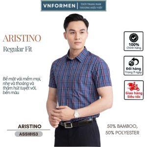 Áo sơ mi ngắn tay nam kẻ caro ARISTINO trẻ trung lịch lãm chất vải mềm mát thoáng khí ASS181S3