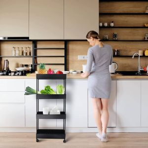 4 Layer 4 tier Bathroom Moving Rack Kitchen Storage Shelf Wall Cabinets Home Living Bedroom Organizer with Trolley/SM