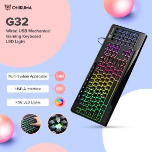 Onikuma G32 Wired RGB Keyboard Gamer Keyboard with Matte Key Caps Dynamic RGB Backlit 104 Keys Membrane Gaming Keyboards for Windows PC Gamer