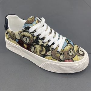 Giày nam thể thao vải canvas thêu hoạ tiết gấu đế cao 4cm phối đồ đi chơi du lịch cực yêu