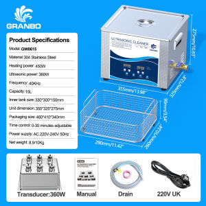 Granbo 2L 60W Digital Ultrasonic Cleaner High Frequency Digital Adjustable Heating Timing  series Degasing for Efficient Lab Cleaning Jewelry Glasses & Watch Cleaning Machine