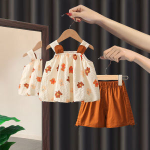 baby girl light colour broken flower suspender skirt suit Summer new high quality cotton short skirt+shorts two- piece set