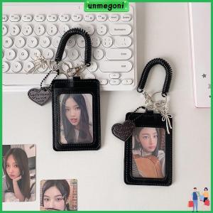 UNMEGONI PU Leather Card Holder Double Card Slot with Lanyard Photos Protective Cover Creative Card Bag