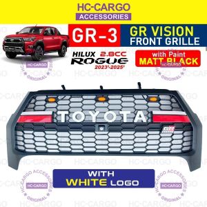 Toyota Hilux Rogue GR-3 Front Grille 2023 - 2025 | GR Vision LED Grill Matt Black | Red/White TOYOTA Logo