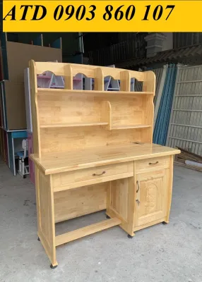 Bàn học sinh gỗ thông liền kệ sách - bàn học gỗ tự nhiên bền cho bé yêu tphcm bình dương