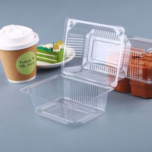 100 PCS Disposable Pastry Packaging Box Plastic Rectangular Pastry Box Transparent Bakery Takeout Container