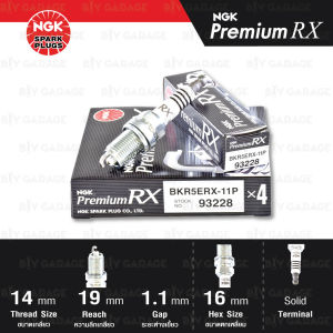 NGK หัวเทียน Premium RX ขั้ว Ruthenium[ BKR5ERX-11P ]4 หัว ใช้อัพเกรด BKR5E-11 / BKR5EIX-11 - Made in Japan