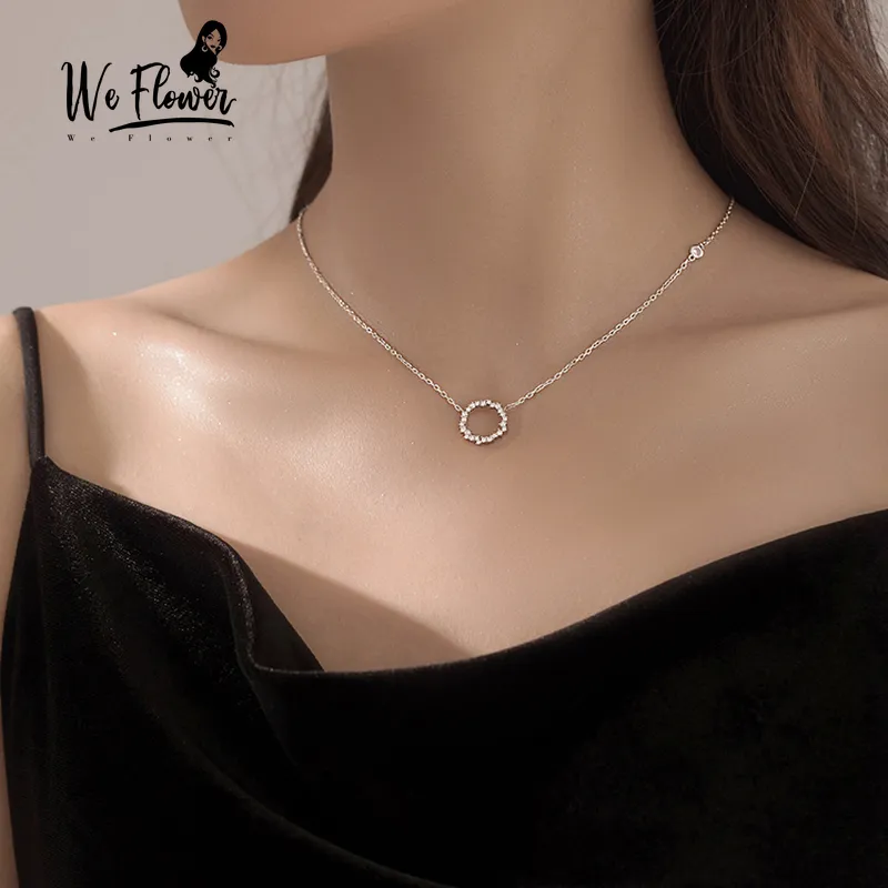 We Flower Geometric Crystal Round Pendant Necklace for Women Girl