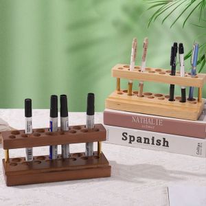 TSEVD Creative Walnut Pens Holder 9/15 Slots Multifunction Makeup Brush Holder Simple Pen Tray Brush Display Case Office/School