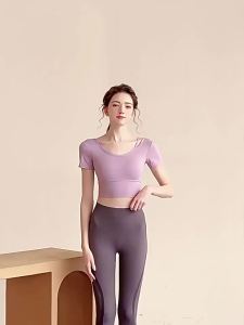 AE Yoga Clothes for Women 2025 New solid color short-sleeve suit for professional Pilates sports running and fitness training