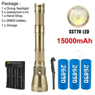 ASAFEE DA16MAX Diving Flashlight XHP70.2/SST70 LED High Power 15000mAh Battery Night Spearfishing Underwater Scuba Light Long Heavy Duty Diving Torch Waterproof Searchlight