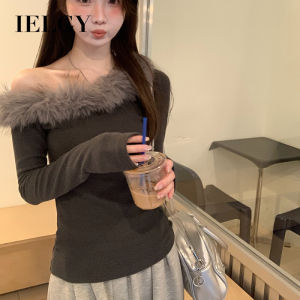 Ielgy Áo Thun Trễ Vai nữ dệt kim cao cấp