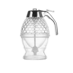 SLIGHTDELVE Sealed Honey Pot with stand Press Type No Drip Syrup Extruder Clear Flip Top Lid Acrylic Honey Dispenser Pancakes