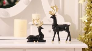 Elk Figurines Nordic Sitting and Standing Deer Statues Desktop Ornaments for Living Room Bedroom Office