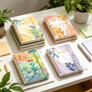 SR2N A5 Coil Notebook Hardcover Spiral Bound Hardcover Notebook Stylish Decorative Cover Lined Journal Daily Writing