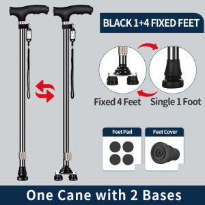 LED Cane Trusty Walking Stick with LED Quad Cane Telescopic Adjustment Lightweight Offset Cane
