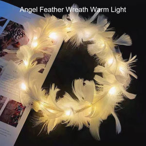 LED Feather Crown Glowing Angel Halo Headband Party Light Accessory
