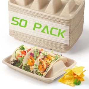 50pcs Disposable Taco Tray Taco Holder 4 Kisi Kulit Rak Stand Pizza Taco For Party