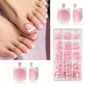 GUNG 150pcs Short Square False Nails Full Cover 15 Sizes False Toenails Wearable Nude Pink Press on Toenails DIY Home Manicure