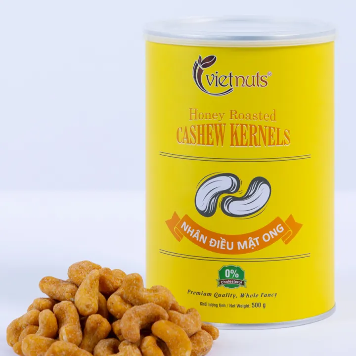 Vietnuts - Nhân điều mật ong hộp 500g - hạt điều mật ong 0% cholesterol - hạt dinh dưỡng tốt cho sức khỏe - set quà tặng hạt