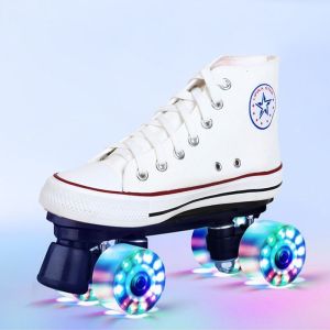 Canvas Roller Skates for Kids Adults Men Women Double Row 4-Wheel Outdoor Indoor Classic Skating Sho