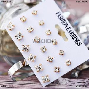 [COD] WEICHENG Fashion Simple 9 Pairs set Mix Stud Earrings Set Square Geometric Earrings For Women New Rhinestone Earrings Jewelry