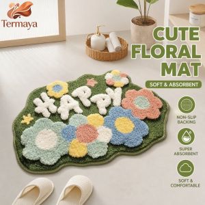 Kitchen Floor Mat Dopamine Flower Design Non Slip Thick Absorbent Rug Soft Cartoon Doormat