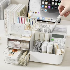 GVDBHFD Multifunctional Storage Box Pen Holder with Drawers Storage Organizer Ins Style Simple Student Stationery Shelf Office Supplies