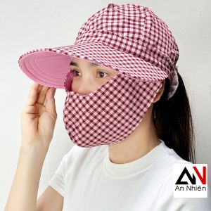 Nón mũ vành rộng liền khẩu trang chống nắng vải cotton cố định bằng miếng dán
