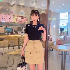 TOP♥Cargo Skirts for Women Spring Summer Elastic Waist Y2K Skirts Girls Harajuku Casual Pocket  SkirtL0818