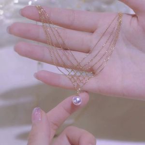 BAGUO Hợp thời trang Cổ điển Đính cườm Chuỗi Đảng Cho Cô Gái Đa Hai Lớp Người phụ nữ Xương Đòn Choker Đồ Trang Sức cổ Hàn Quốc Dây Chuyền Dây Chuyền ngọc trai