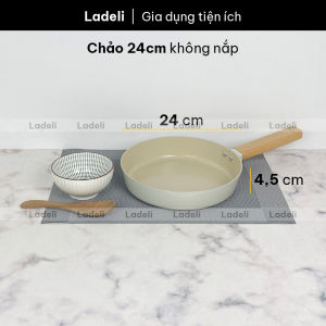 Nồi chảo phủ gốm chống dính đáy từ màu be cán gỗ dùng với bếp từ bếp gas hồng ngoại | Ladeli NC105