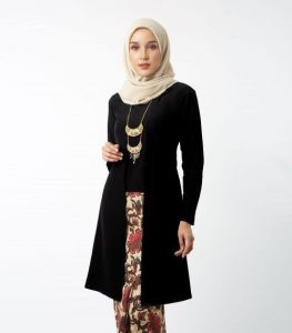 Kebaya Panjang Kutubaru Katun Embos Hitam