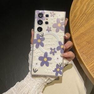 CrashStar MagSafe INS Fashion Flower Soft Transparent TPU Phone Case For Samsung Galaxy Note 20 Ultra S25 S24 S23 S22 Ultra S21 Plus + S20 FE Note 10 Pro A16 A06 A55 A35 A15 A05S Wireless Charging Phone Casing Cover Shell With Camera Protection