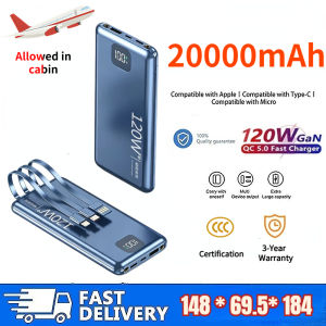【Ready Stock】100%120W Power Bank 100000 mAh Fast Charging Power Bank With Built in Cable LED Display for Type-c/ios Powerbank Lightning