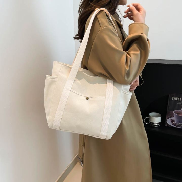 New Korean Fashion Casual Quality Canvas Tote Bag With Zipper