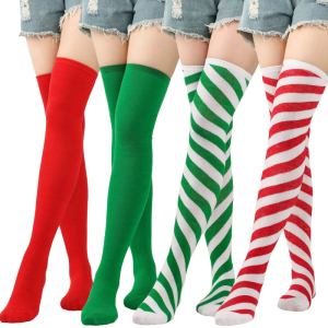 Christmas Striped Over Knee Long Socks Thigh High Stockings for Woman Clothing Accessories for Party Performance Cosplay