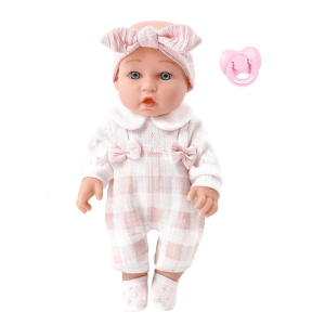 30cm Poseable Baby Doll Reborns Toy with Jumpsuit Bowknot Headband Educational Toy Children Grandma Parenting Game Toy