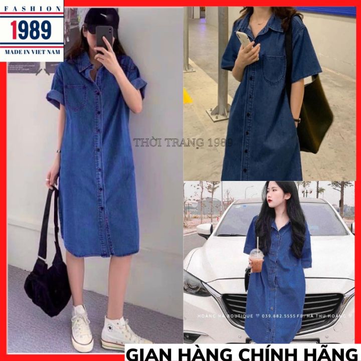 Váy sơ mi bò dáng dài có dây chỉnh eo tôn dáng cá tính, Đầm maxi jean nữ  tay lỡ form suông cổ polo màu siêu đẹp – HYE – Hyeenfashion Thời