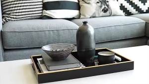 Black and Gold Decorative Serving Drinks and Food Tea Coffee Table Tray Decor with Handles for Ottoman Bar Home