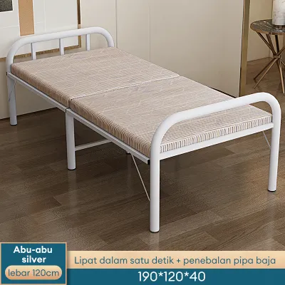 Tempat Tidur Lipat Portable Kasur Lipat Tebal 10 CM Folding Bed Sudah Dirakit Ranjang Lipat Besi