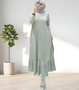 Gamis Kaos Lengan Panjang Alin Dres Kaos Katun Combed 24s S M L XL XXL 3XL 4XL Dress Jumbo Wanita